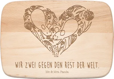 Produktbild von Mr. & Mrs. Panda Schneidebrett Mäuse Herz - Transparent - Geschenk, schneidbrett, Maus, Liebe, Verlobung, Freundin, vesperbrett, Holzbrett, für Immer, Frühstücksbrettchen