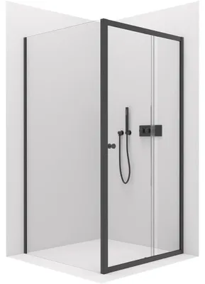 Immagine prodotto di CERANO - Box doccia Varone POINT L/P - 6 mm - nero opaco, vetro trasparente - 100x100x195 cm - scorrevole