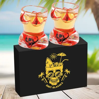 Shotgläser mit Totenkopf-Design, 30 ml, 2er-Set, Geschenkbox