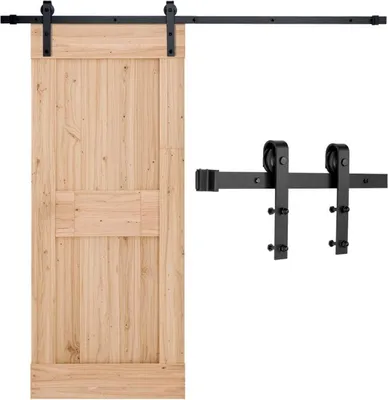 Image de Système de porte coulissante 150kg - Ferrure de porte coulissante 183cm - Rail de roulement noir - Kit matériel de porte coulissante