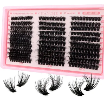 Productafbeelding van Wimperset met 300 wimperextensions, bestaande uit wimperclusters in de diktes 60D, 80D en 100D, en in de lengtes 10-18 mm. Geschikt voor zelfaanbrengen