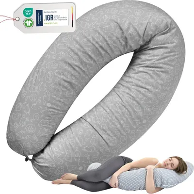Produktbild von sei Design XXL Stillkissen 190x30 Schwangerschaftskissen Seitenschläferkissen Komfortkissen  Baby Kissen Cats grau