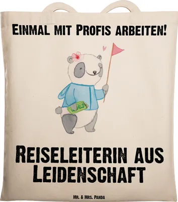 Produktbild von Mr. & Mrs. Panda Tote Bag Reiseleiterin Leidenschaft - Transparent - Geschenk, Shopping Tasche, Laptoptasche, Einkaufstasche, Schultasche