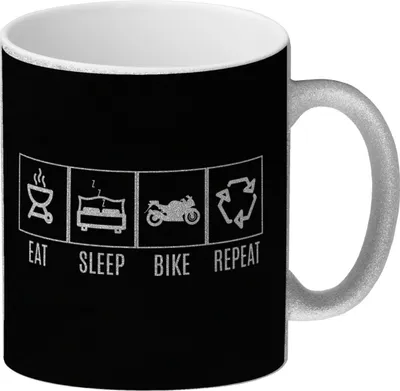 Produktbild von Eat, sleep, BIKE, repeat Glitzer-Kaffeebecher Auf der Suche nach einem