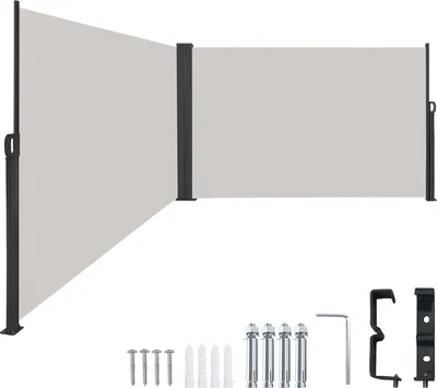 Zdjęcie produktu dla UISEBRT Markiza boczna Wysuwana 200 X 600 cm Ekran prywatności Markiza Nieprzezroczysta Ochrona przed wiatrem Ochrona przed słońcem Balkon Ogród Roleta boczna Szary