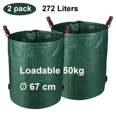 Produktbild von Riossad 2x Gartensack Gartenabfallsack Selbstaufstellend 272L Gartentasche, aus robustem Polyethylen (PE), Laubsack Gartenabfaelle reissfest recyclingfaehig