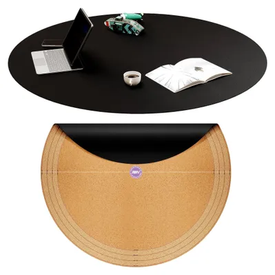 Produktbild von Kunstleder & Kork runde Tischsets, 91cm große Tischdecke, zuschneidbare Tischdecke, runder Tischläufer-Schutz, geeignet für 75-91cm Esstische und Couchtische (schwarz)