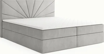 Produktbild von MYSEN Boxspringbett 160x200 Claudia mit Bettkästen mit Matratze (14 cm) mit Topper (4 cm) Komplett-Set Polsterbett Bonell H3 Hellgrau