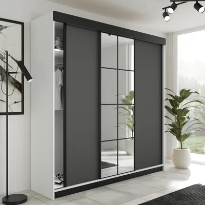 Produktbild von KIER FURNITURE Schiebegarderobe LAMARO mit Spiegel. Schrank Schlafzimmer 200x205x59cm