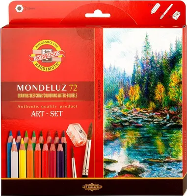 Immagine prodotto di Set per artisti Mondeluz matite acquerellabili 72 pezzi + 3 pennelli + 2 temperini Koh-i-noor