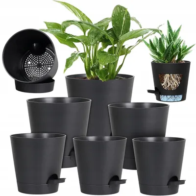 Produktbild von Selbstbewässernder Blumentopf 6er-Set Kunststoff Schwarz
