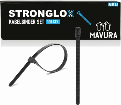 Produktbild von STRONGLOX 100 Stk Profi Kabelbinder Wiederverwendbar Lösbar Wiederlösbar Schwarz
