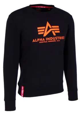 Obrázek produktu pro ALPHA INDUSTRIES BASIC SWEATER NEON PRINT Pánská mikina 178302NP, Velikost:S, Alpha Industries Barvy:Black/Neon Orange