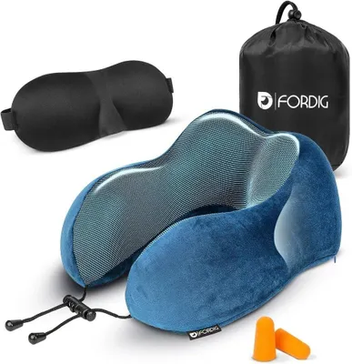 Imagen del producto de Soporte lumbar ergonómico, con espuma viscoelástica, de color azul, para un viaje más cómodo