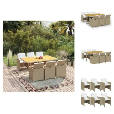 Produktbild von vidaXL 7-tlg. Garten-Essgruppe mit Kissen Poly Rattan Beige -  Gartenmöbel-Sets