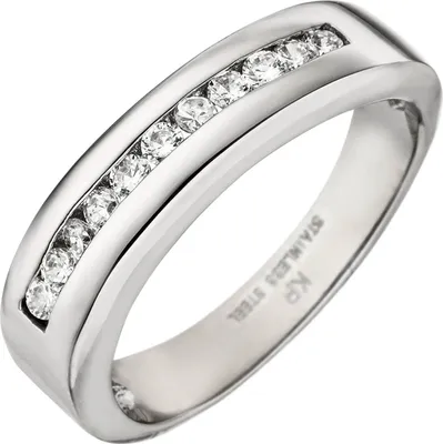 Produktbild von Ring Damenring mit weißen Zirkonia, Edelstahl, Fingerschmuck Edelstahlring Innenumfang 52mm  Ø16.6mm