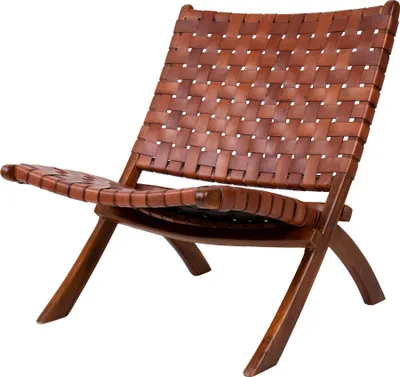 Produktbild von Selsey Gartenstuhl BARGINO - Klappstuhl aus Leder und Teakholz, 66x45 cm
