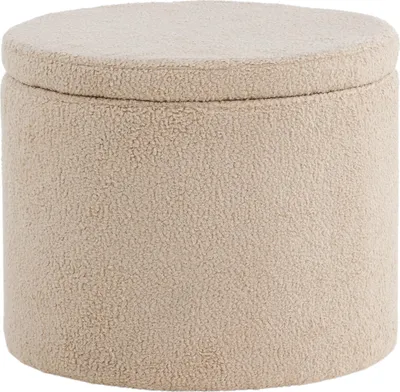Immagine prodotto di Pouf Dunken, poggiapiedi con contenitore Ø51cm tessuto teddy beige.