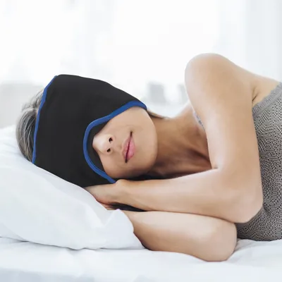Produktbild von Schlafmaske Augenmaske Gel Kühlmaske wärmend blickdicht Migräne S/M 54-58cm