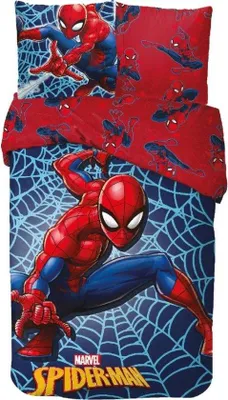 Obrázek produktu pro Unyqoos® Marvel - Povlak na peřinu s motivem Spider-Mana, 140 x 200 cm, 100% bavlna, pro jednolůžko, včetně povlaku na polštář 63 x 63 cm, potištěno z obou stran
