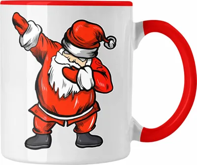 Produktbild von Trendation - Weihnachten Tasse Weihnachtsmann für Kinder Weihnachtstasse Lustig Geschenk Jungs Jungen Mädchen Cute Lebkuchen Grafik Becher Dab (Rot)
