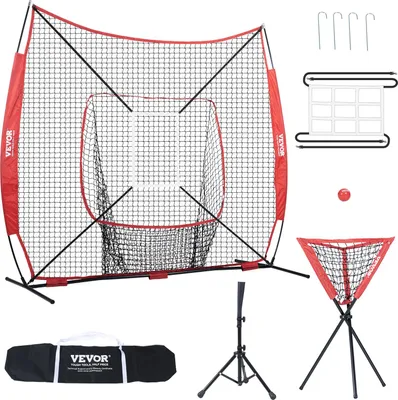 Productafbeelding van 244 x 106 x 211 cm Trainingsnet voor honkbal/softbal, trainingsnet voor honkbal, geschikt voor slaan, vangen, pitchen. Honkbaluitrusting met boogframe, inclusief draagtas, slagzone, bal en balopvanger