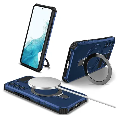 Immagine prodotto di Custodia per Samsung Galaxy S22 magnetica con MagSafe, supporto per anello, supporto, custodia protettiva a doppio strato blu