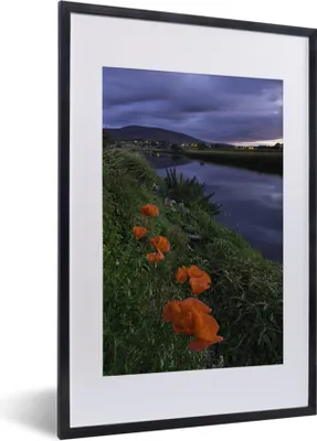 Produktbild von MuchoWow® Gerahmtes Poster Rote Mohnblumen am Wasser 40x60 cm - Poster mit Schwarzem Bilderrahmen Wandposter Rahmen Foto Bilder - Poster in Rahmen