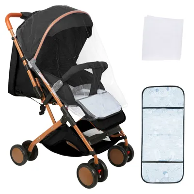 Produktbild von 2 in1 Buggy Kinderwagen Kinderbuggy Klein Zusammenklappbar, mit 5-Punkt-Sicherheitsgurt, Liegewagen mit Matte und Moskitonetz Schwarz