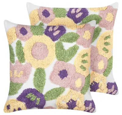 Produktbild von BELIANI Dekokissen 2er Set Weiß mit Fransen 45 x 45 cm Quadratisch Abnehmbarer Bezug für Wohnzimmer Schlafzimmer Sofa Sessel Bett