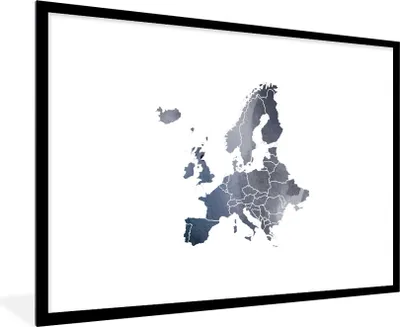 Produktbild von MuchoWow® MuchoWow® Gerahmtes Poster Karte - Europa - Aquarell 90x60 cm - Poster mit zchwarzem Bilderrahmen - Wanddekoration - Fotos
