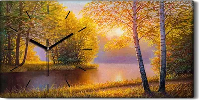 Produktbild von Küche Wohnzimmer Wand Leinwand Uhr 60x30 Gemälde Wald Bäume Blumen Fluss Natur - schwarze Hände