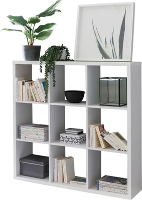 Produktbild von Würfelregal 112x29x112 cm Bücherregal mit 9 Fächern Weiß Standregal Holz Regal freistehend | Ordnerregal Raumteiler Würfel-Regal modern | Offenes Aufbewahrungsregal