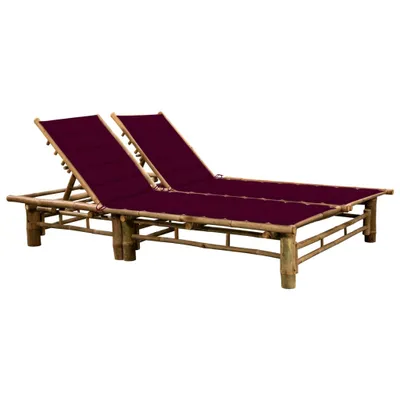 Image de Chaise longue double "Jördenstorf" avec revêtement en bambou rouge vin. Dimensions (L/L/H) 200x130x87 cm