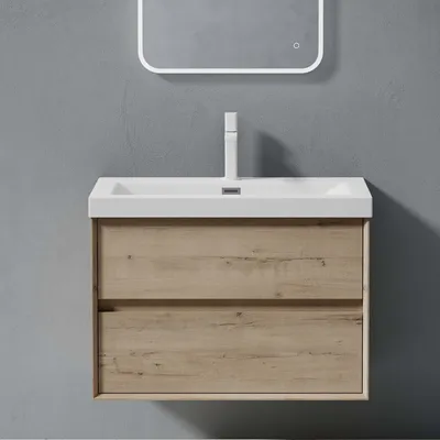 Immagine prodotto di doporro Mobile Bagno Sospeso 76,5cm, Mobiletto per Bagno con 2 Cassetti Include Lavabo Bianco Rimo F161, Rovere chiaro