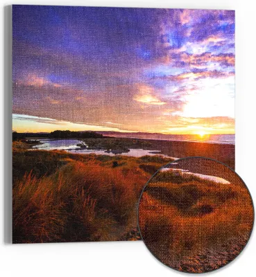 Produktbild von DEQORI Hybrid Leinwand Bild 50x50 cm 'Küstenabschied' Wandbild Glas flach modern