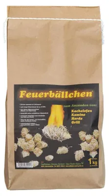Produktbild von Feuerbällchen - das Original - zum Anzünden von Kachelofen, Kamin, Herd, Grill, Lagerfeuer - aus reinen Naturprodukten - unempfindlich gegen Nässe