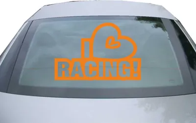 Produktbild von Indigos UG - Aufkleber Heckscheibe & Motorklappe DE2895 - orange - 600x399 mm - I Love Racing - Fisch - Auto Scheiben Fenster Heckklappe Tuning Racing JDM - Die cut