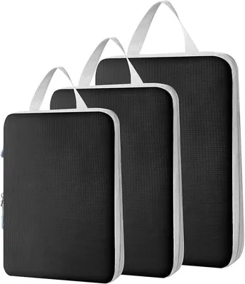 Produktbild von PolkaHome® Packing Cubes 3er Set – Reiseorganizer mit Kompressions-Reißverschluss, Oxford-Gewebe, wasserabweisend, für Koffer,