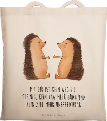 Produktbild von Mr. & Mrs. Panda Einkaufstasche Igel Liebe - Transparent - Geschenk, Shopping Tasche, Laptoptasche, Freundin, Tote Bag, baumwoll shopper, Hochzeitstag, Hochzeit