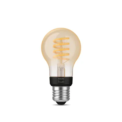 A single LED light bulb with a spiral filament is shown against a white background.