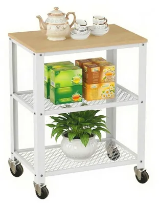 Image de Chariot de cuisine Relaxdays, 3 niveaux, aspect bois, chariot de cuisine, maison et bureau, L x l x H : 77,5 x 60 x 40 cm, métal, marron clair et blanc