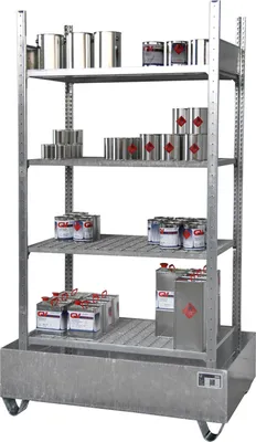 Produktbild von Bauer Kleingebinderegal 3021-4E Grundregal mit 4 feuerverzinkten Gitterrostböden und Auffangwanne