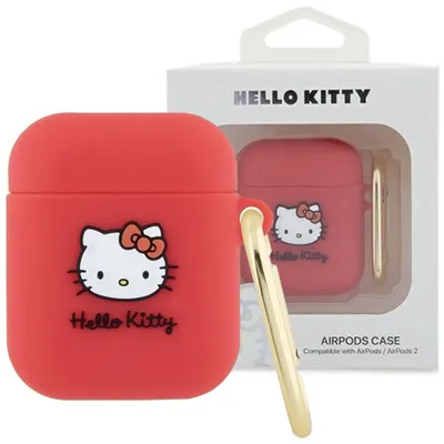 Produktbild von HELLO KITTY, Silikon Hülle für AirPods 1 / 2 mit 3D Motiv und Metallkarabiner, Fuchsia