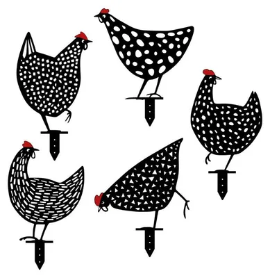 Image de Décoration de jardin Figurines poules en métal noir lot de 5 jusqu'à H 30 cm