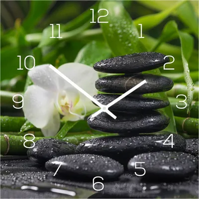 Produktbild von Wanduhr aus Glas 30x30cm Uhr als Glasbild Bambus FengShui Wellness
