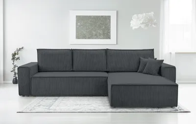 Produktbild von AX LIVING Dunkelgrau Cord Couch L Form – Cedria Wohnlandschaft 287cm