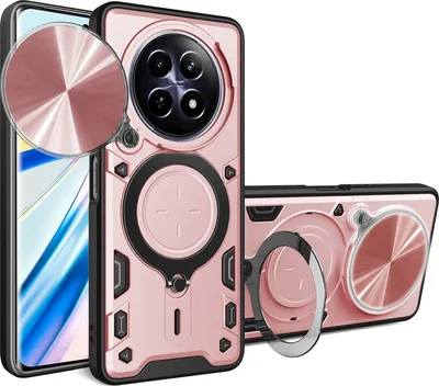 Produktbild von Handyhülle für Realme 12 Dual-Layer Stoßfest Rüstung Hülle mit Dia Kameraschutz und Kreisförmig Ring Ständer Roségold
