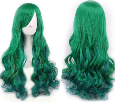 Produktbild von Natürliches Haarteil Frauen Gradient Green lange lockige Perücke flauschig für Cosplay Party