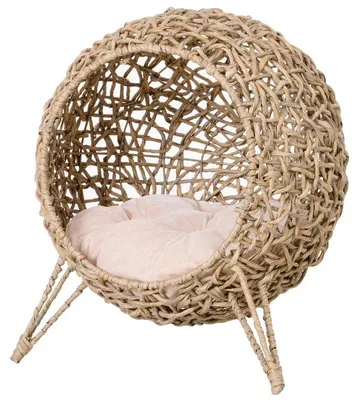 Image de Panier en osier pour chat avec coussin – Lit rond pour chat | Couleur : Naturel | Dimensions : 52x52x58 cm